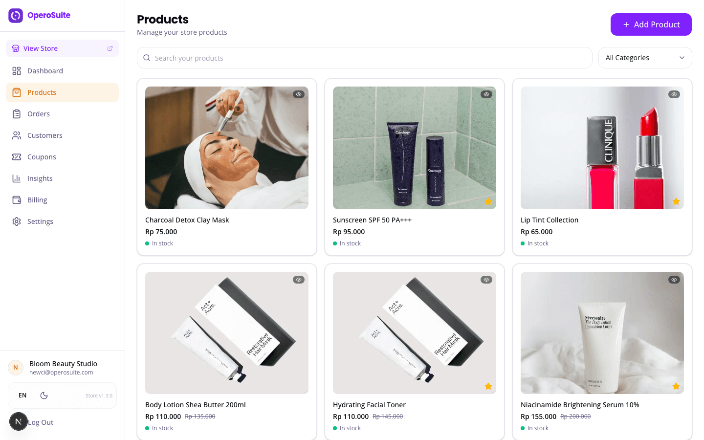 Product management in OperoStore admin